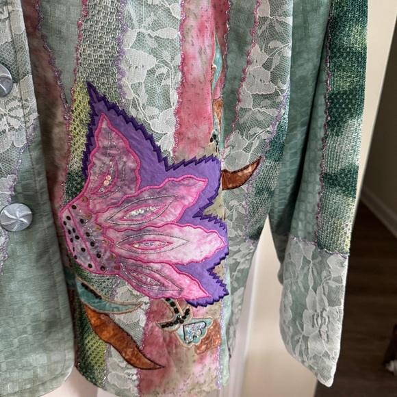 Indigo Moon Embroidered Floral Patchwork Jacket 1X Boho Artistic Statement Piece - Picture 4 of 14